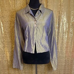 Elegant Green Metallic Button-Down Women's Shirt 100% silk